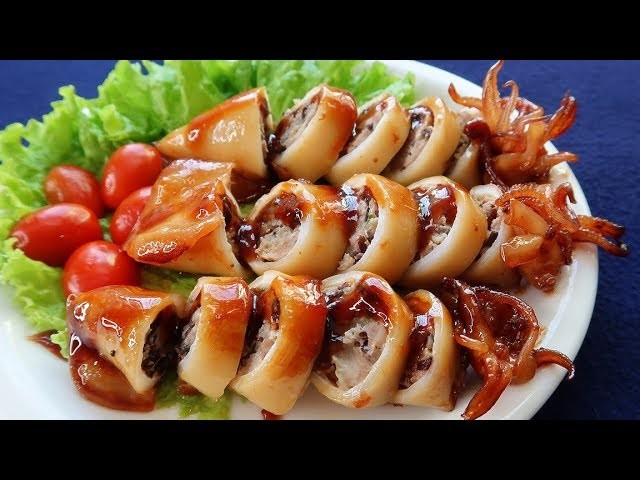 Mực nhồi thịt hấp nước dừa